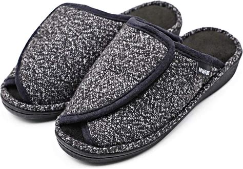 Women's Diabetic Slippers Adjustable Open Toe Plush Terry Warm Comfortable Slip On Slide House ...