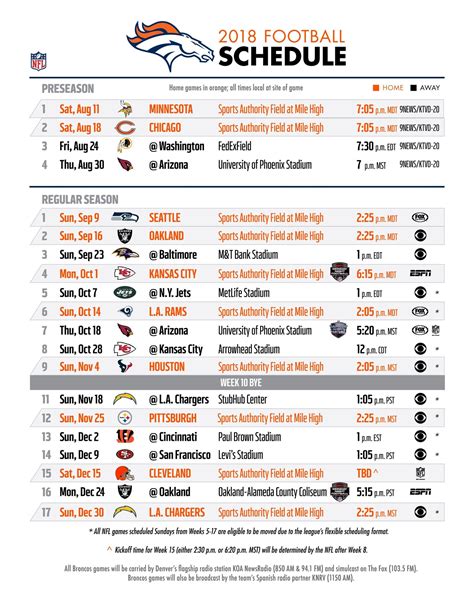 Printable Broncos Schedule 2024-25