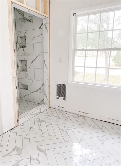 Marble Herringbone Tile Floor Bathroom – Flooring Ideas