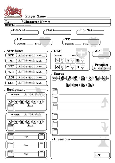 Etrian Odyssey TTRPG Character Sheet Pg .1 (Subject to Change) : r/EtrianOdyssey