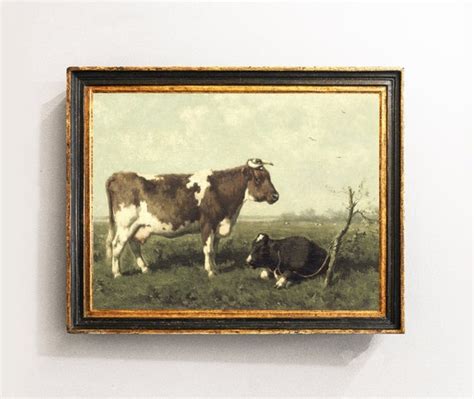 Cow Painting Vintage Cow Print Cattle Portrait Farmhouse - Etsy