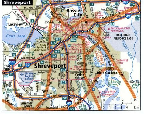 Shreveport city road map for truck drivers area town toll free highways ...