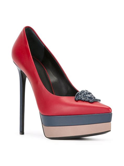 Versace Leather Platform Medusa Pumps in Red - Lyst