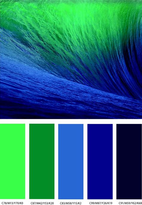 A rich range of color - from fluorescent green to very dark blue. | Blue color schemes, Color ...