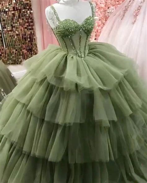 Sage Green Corset Ball Gown Ruffles Dress c3258 in 2022 | Pretty ...