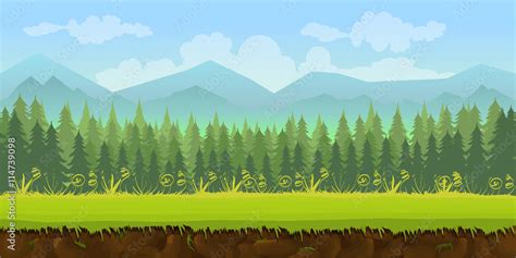 forest game background 2d application. Vector design. Tileable horizontally. Size 1024x512 ...