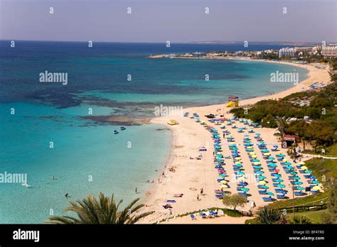 View on the sandy beaches of Ayia Napa, Cyprus, Greece, Europe Stock Photo - Alamy