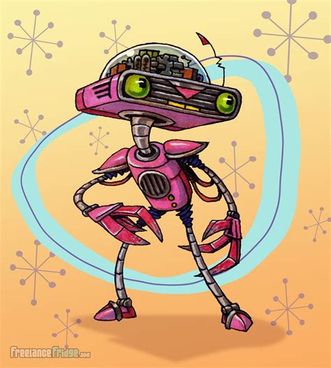 Pink Retro Robot Character Design – Freelance Fridge- Illustration & Character Development