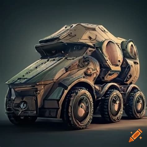 Hyperrealistic concept art of an armored vehicle on an alien highway on ...