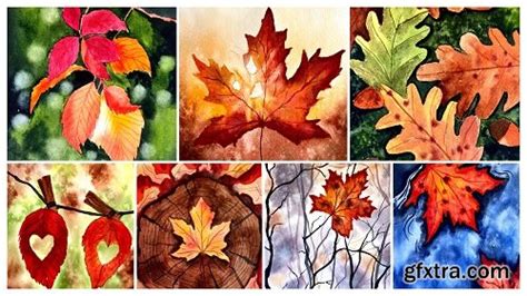 Watercolor Autumn Leaves Painting : Paint 7 beautiful projects » GFxtra