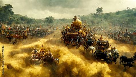 AI generated image depicting the war between the Pandavas and Kauravas, as mentioned in the ...