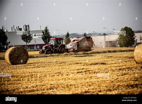 Harvest, harvesting, straw bales, field, tractor Stock Photo - Alamy