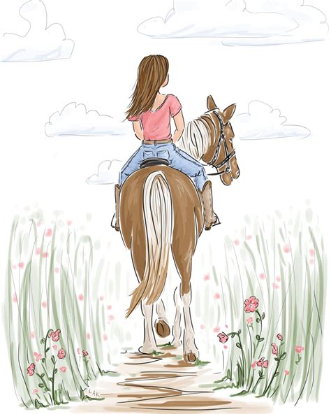 Girl Riding a Horse Horseback Riding Art Equestrian Art - Etsy | Horse art drawing, Horse ...