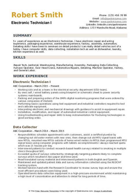 Electronic Technician Resume Examples - JerryPound Blog