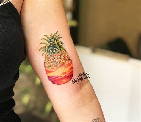 Pineapple and sunset tattoo by Andrea Morales | Photo 26705