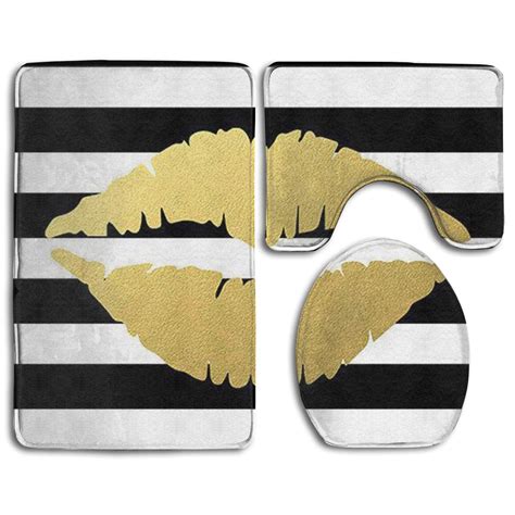 PUDMAD Gold Lips 3 Piece Bathroom Rugs Set Bath Rug Contour Mat and ...