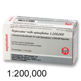 Septocaine Articaine HCl 4% with Epinephrine 1:200,000. Box of 50 - 1.7 mL | Dental Supplies