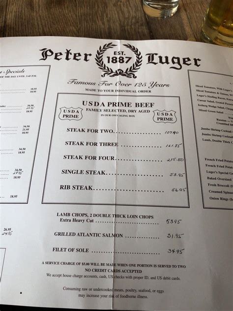 Menu at Peter Luger Steak House steakhouse, New York City, 178 Broadway