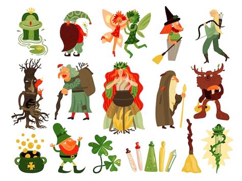 Free Vector | Fairy tale set of mythology and folklore cartoon characters living in forest