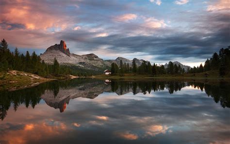 nature, Landscape, Sunset, Mountain, Lake, Forest, Cabin, Clouds ...