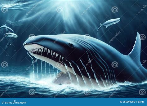 Illustration of a Megalodon Shark, Prehistoric Sea Creature, Predator of Pliocene, Extinct ...