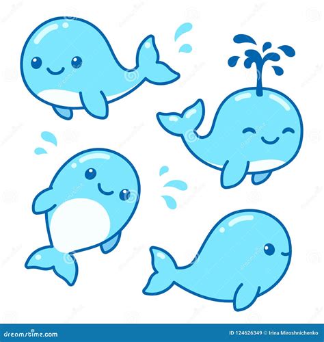 Cute cartoon whale set stock vector. Illustration of drop - 124626349