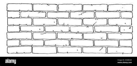 Brick stone wall. Outline sketch. Hand drawing is isolated on a white background. Vector Stock ...