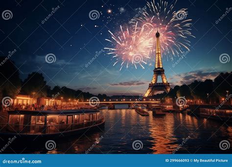 The Eiffel Tower by Night in Paris Fireworks. Paris by Night. Monument ...