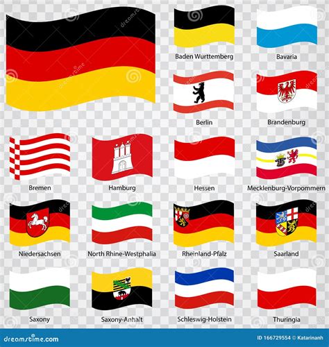 Sixteen Flags of the Lands Germany - Alphabetical Order with Name and Flag Federal Republic of ...