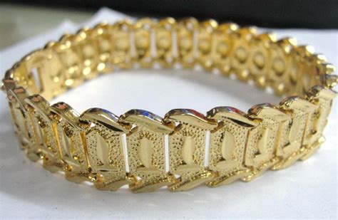 Brand New Mens 24K Yellow Gold Gem Solid Filler GP Mens Bracelets Gold ...