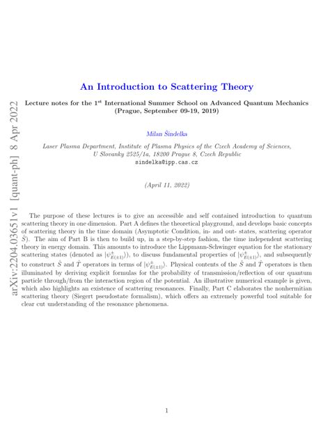 (PDF) An Introduction to Scattering Theory