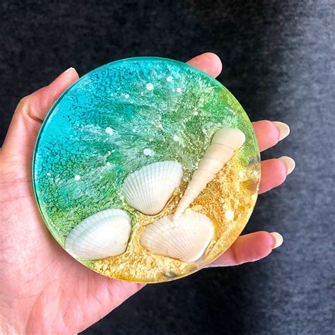 Real Seashells Resin Coaster ocean themed coaster beach | Etsy in 2020 | Diy resin coasters, Diy ...