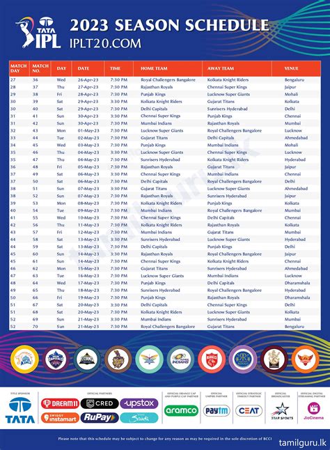 IPL 2023 Match Schedule - Time Table & Details (Download PDF)