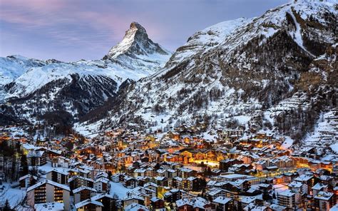 Switzerland, Mountains, Snow, Winter, Town, Matterhorn, Zermatt ...