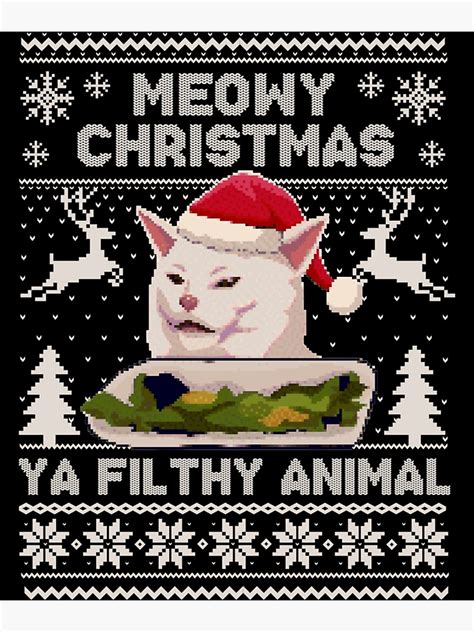 "yelling salad cat meme christmas" Poster for Sale by SabineMarin | Redbubble