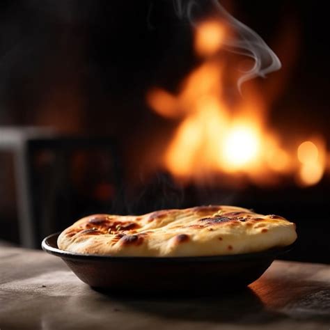 Premium AI Image | A bowl of food with a burning fire in the background.