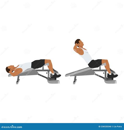 Decline Bench Crunches Exercise. Sit Ups Stock Vector - Illustration of ...