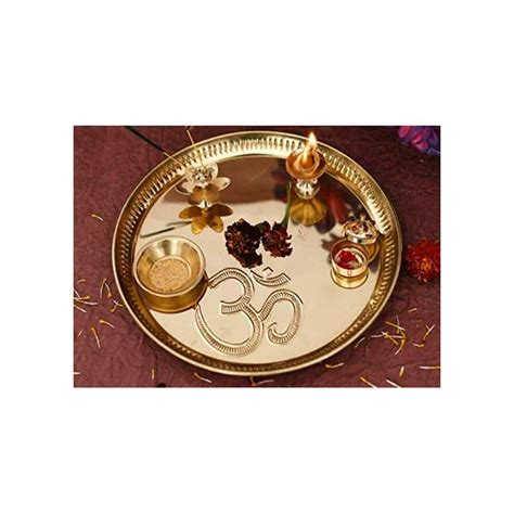 Buy Puja Thaali. Decorative Pooja Thali With Oil Lamp And Holders Set For Hinduism Prayers ...