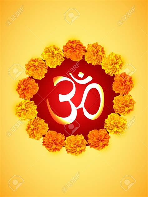 an om shan symbol with flowers around it on a yellow background stock ...