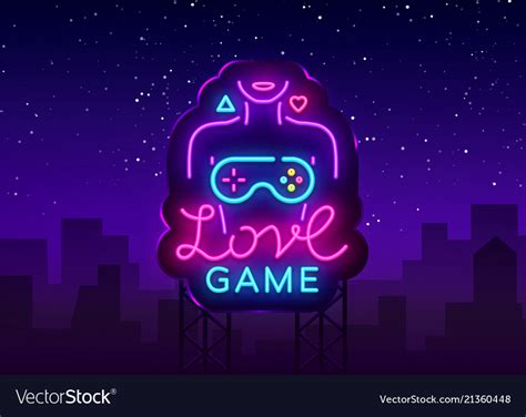 Video games conceptual logo love game neon Vector Image