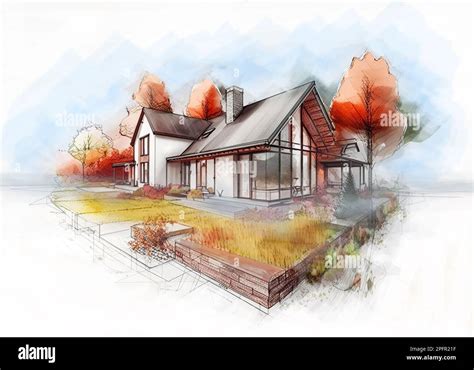 Architectural sketch of a modern house, drawing of a building Stock Photo - Alamy