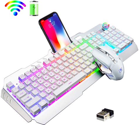 Wireless Gaming Keyboard and Mouse Combo, Rainbow LED Backlit ...