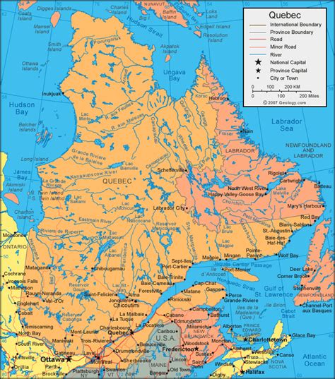 Quebec Map & Satellite Image | Roads, Lakes, Rivers, Cities