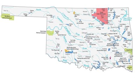 Oklahoma Lakes and Rivers Map - GIS Geography