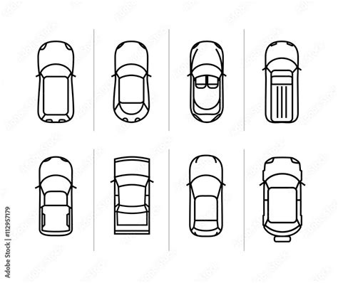 Vector set outline cars top view. Vector car icons Stock Vector | Adobe Stock