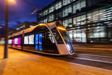 Tram Luxembourg speeding at night – Stock Images Luxembourg