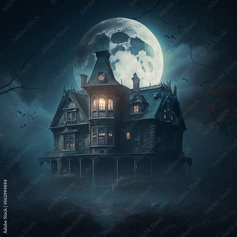 Haunted House with Dark Horror Atmosphere. Halloween Haunted Scene House. AI generated Stock ...