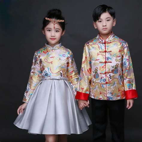 Children baby clothing boy kids tang costume satin chinese qipao long ...