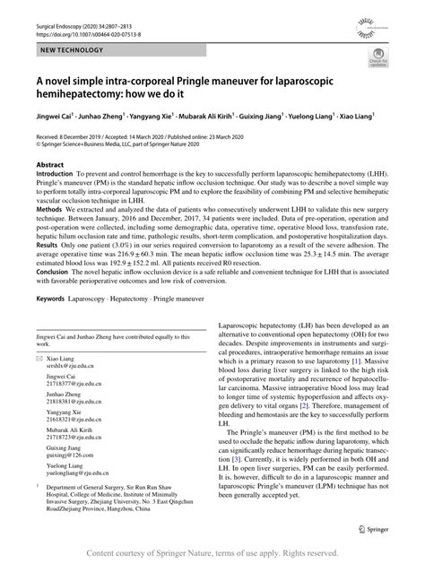 A novel simple intra-corporeal Pringle maneuver for laparoscopic hemihepatectomy: how we do it ...