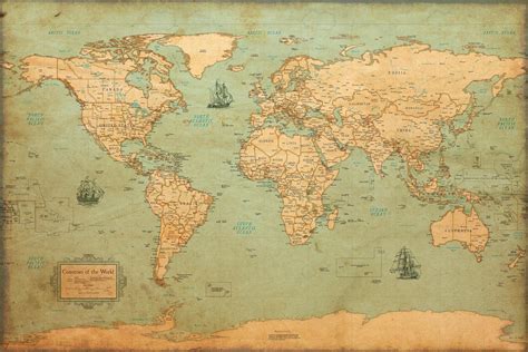 World Map Vintage Style Poster - 24x36": Amazon.co.uk: Kitchen & Home